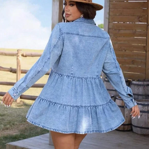 SHEIN Light Blue Denim Long Sleeve Dress - Picture 2 of 2